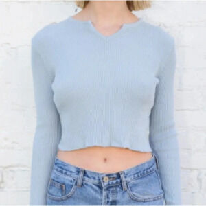Brandy Melville Paige Long Sleeve Ribbed Cropped Blue Women’s One Size Baby Tee